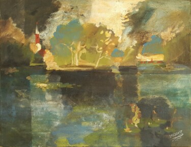 Painting titled "Чёрное озеро. Перед…" by Chesnov Evgenii, Original Artwork, Oil