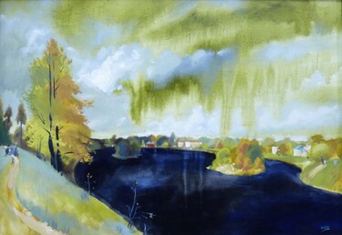 Painting titled "Чёрное озеро. После…" by Chesnov Evgenii, Original Artwork, Oil