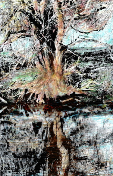 Digitale Kunst getiteld "L'arbre solitaire" door Richard Raveen Chester, Origineel Kunstwerk, Digitaal Schilderwerk