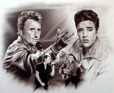 Peinture intitulée "Johnny et Elvis." par Claude Hestin, Œuvre d'art originale