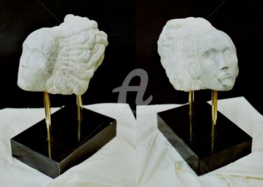 Sculpture titled "cheveux au vent" by Janpi. R, Original Artwork, Stone