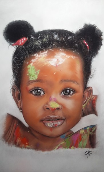 " Petite artiste en herbe" Peinture intitulée "" Petite artiste en…" par Véronique Chevalier, Œuvre d'art originale, Pastel