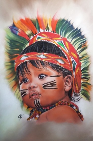 Painting titled "" Little Indian "" by Véronique Chevalier, Original Artwork, Pastel