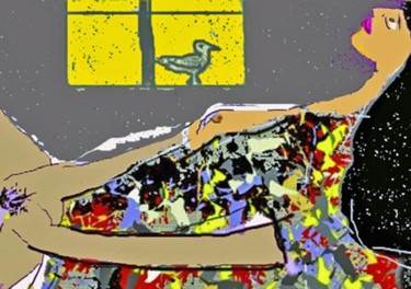 Digitale Kunst mit dem Titel "BIRD ON WINDOW" von Jean-Pierre Chevassus-Agnes, Original-Kunstwerk, Digitale Malerei