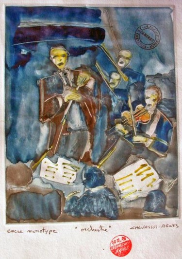 Drawing titled ""music orchestra"" by Jean-Pierre Chevassus-Agnes, Original Artwork, Other