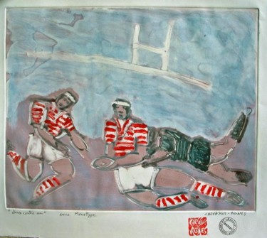 Tekening getiteld "" rugby 9 and 10 "" door Jean-Pierre Chevassus-Agnes, Origineel Kunstwerk, Anders