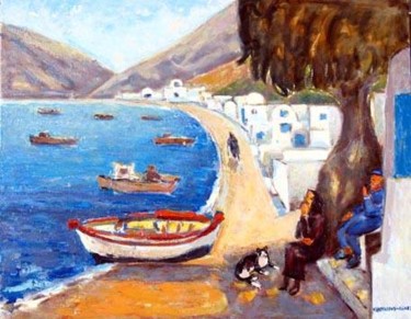 Peinture intitulée "TIRASSIA (GRECE )" par Jean-Pierre Chevassus-Agnes, Œuvre d'art originale, Huile