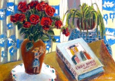 Peinture intitulée "ROSES ROUGES ET ART…" par Jean-Pierre Chevassus-Agnes, Œuvre d'art originale, Huile