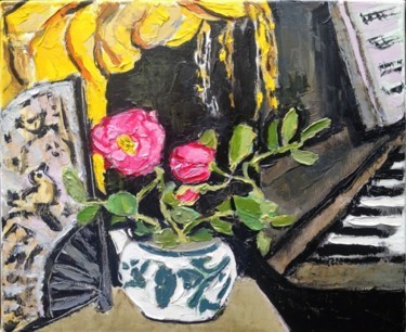 Painting titled "old english roses,…" by Jean-Pierre Chevassus-Agnes, Original Artwork, Oil