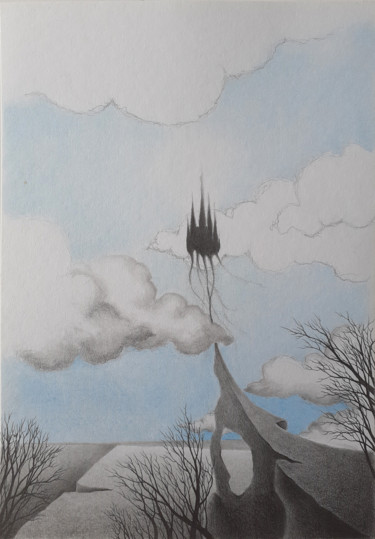 Drawing titled "Le château fantôme" by Moa, Original Artwork, Pencil