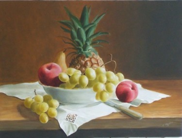 Peinture intitulée "Ananas et raisins" par Christiane Heydon, Œuvre d'art originale
