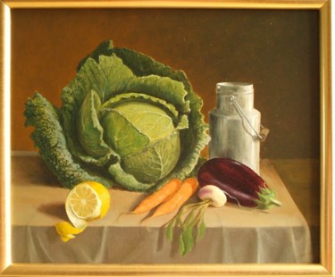 Peinture intitulée "Chou et citron" par Christiane Heydon, Œuvre d'art originale
