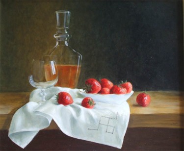 Peinture intitulée "Fraises et liqueur" par Christiane Heydon, Œuvre d'art originale
