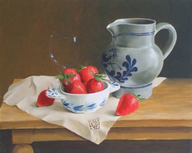 Peinture intitulée "Fraises et pichet a…" par Christiane Heydon, Œuvre d'art originale