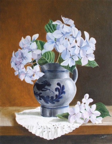 Peinture intitulée "Hortensias bleus" par Christiane Heydon, Œuvre d'art originale