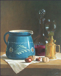 Peinture intitulée "Pot alsacien et lam…" par Christiane Heydon, Œuvre d'art originale