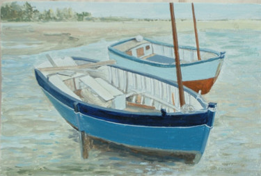 Peinture intitulée "Bateaux à marée bas…" par Christiane Heydon, Œuvre d'art originale