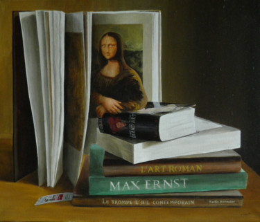 Peinture intitulée "livres-a-la-joconde…" par Christiane Heydon, Œuvre d'art originale