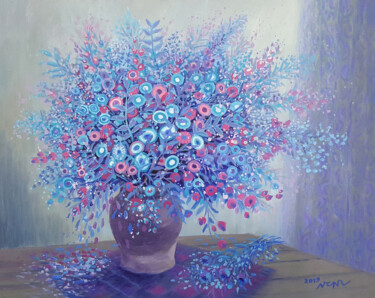 「Vase of flowers Pai…」というタイトルの絵画 Chi Nguyenによって, オリジナルのアートワーク, アクリル ウッドストレッチャーフレームにマウント