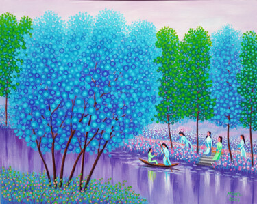 Peinture intitulée "Green day Painting" par Chi Nguyen, Œuvre d'art originale, Acrylique