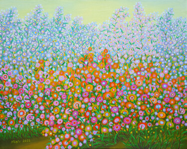 Painting titled "Flower garden" by Chi Nguyen, Original Artwork, Acrylic Mounted on Wood Stretcher frame