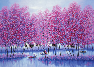 Schilderij getiteld "Pink spring" door Chi Nguyen, Origineel Kunstwerk, Acryl