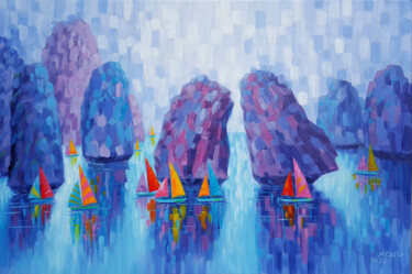 Pintura titulada "Sailboat on Ha Long…" por Chi Nguyen, Obra de arte original, Acrílico