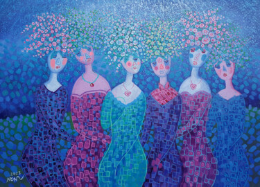Картина под названием "Girls who love flow…" - Chi Nguyen, Подлинное произведение искусства, Акрил