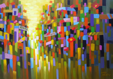 Картина под названием "Festival Street Pai…" - Chi Nguyen, Подлинное произведение искусства, Акрил Установлен на Деревянная…