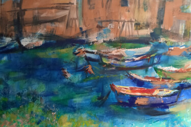 Painting titled "Quando il mare è ca…" by Chiara Abbaticchio, Original Artwork, Oil Mounted on Wood Stretcher frame