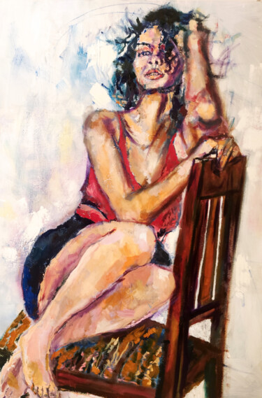 Painting titled "Una, sedia" by Chiara Abbaticchio, Original Artwork, Oil Mounted on Wood Stretcher frame