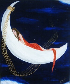 Pittura intitolato "Abbracciata alla Lu…" da Chiara Machetti, Opera d'arte originale