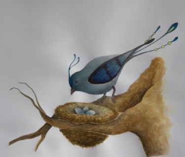 Pittura intitolato "Uccello fantastico" da Chiara Albanesi, Opera d'arte originale, Acquarello