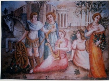 Pittura intitolato "Mediovale con arpa" da Chiara Casari, Opera d'arte originale
