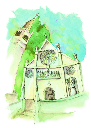 Painting titled "Cathedral of Gemona…" by Chiara Gomiselli (Chiara Go Arts), Original Artwork, Watercolor