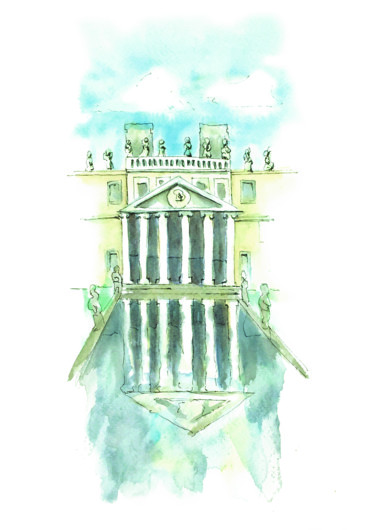 Painting titled "View of Villa Pisan…" by Chiara Gomiselli (Chiara Go Arts), Original Artwork, Watercolor