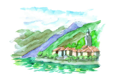 "View of Lake Como a…" başlıklı Tablo Chiara Gomiselli (Chiara Go Arts) tarafından, Orijinal sanat, Suluboya