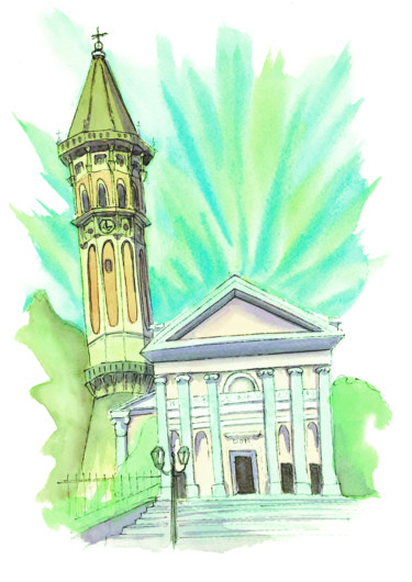 Painting titled "Cathedral of San Ni…" by Chiara Gomiselli (Chiara Go Arts), Original Artwork, Watercolor