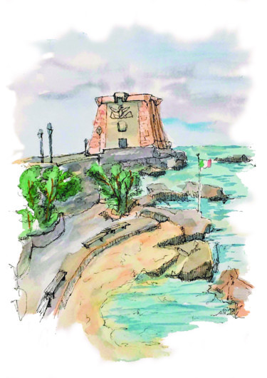 Painting titled "The Ligny Tower in…" by Chiara Gomiselli (Chiara Go Arts), Original Artwork, Watercolor