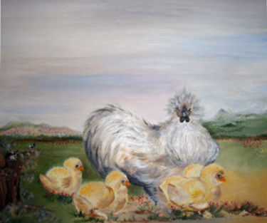 Painting titled "MAMAN POULE    huil…" by Chiara Tancredi, Original Artwork