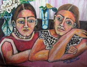 Painting titled "Twins HERMANAS" by Chicana Artist.... Ruth Olivar Millan, Original Artwork, Other