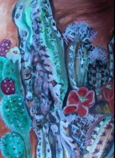 Painting titled "Desert Flower" by Chicana Artist.... Ruth Olivar Millan, Original Artwork, Oil