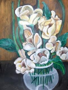 Painting titled "Flowers in a Vase" by Chicana Artist.... Ruth Olivar Millan, Original Artwork, Oil