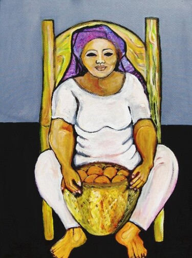 Painting titled "Yellow Chair Silla…" by Chicana Artist.... Ruth Olivar Millan, Original Artwork