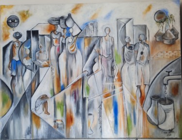 Schilderij getiteld "My Community" door Francisca Sales Machado Chica Sales, Origineel Kunstwerk, Olie