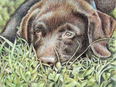 Painting titled "Labrador Puppy" by Arts & Dogs, Original Artwork, Oil