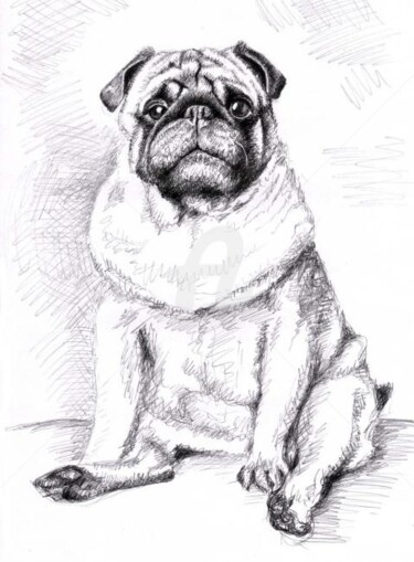 Painting titled "Pug Anton" by Arts & Dogs, Original Artwork, Oil