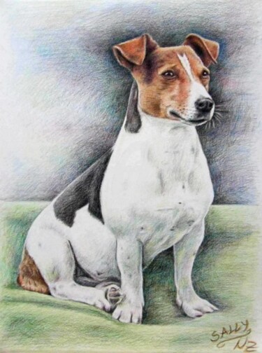 Schilderij getiteld "Jack Russell Terrier" door Arts & Dogs, Origineel Kunstwerk, Olie