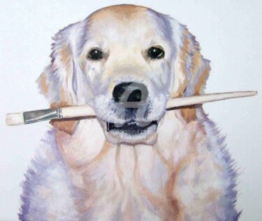 Painting titled "Artist Dog" by Arts & Dogs, Original Artwork, Oil