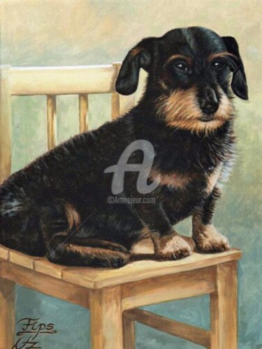 Malerei mit dem Titel "Dachshund" von Arts & Dogs, Original-Kunstwerk, Öl